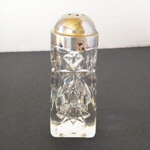 Anchor Hocking Vintage Prescut Glass Salt Shaker Metal Lid MCM Star of David